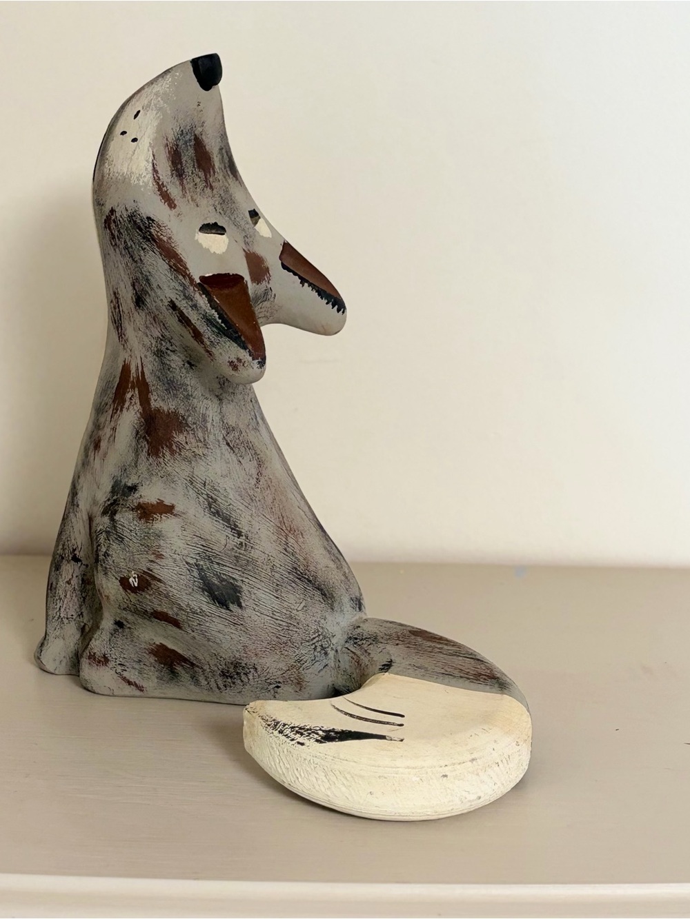 Vintage Wood Carved Howling Coyote Folk Art 11” Hand Painted